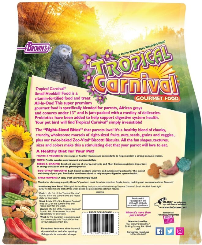 F.M. Brown's Tropical Carnival Natural Parakeet Food - 2 Lb Bag, Vitamin Fortified Daily Diet